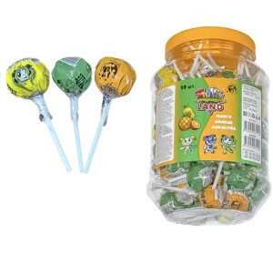 Карамель на палочке "Zнайки Land" со вкусом манго, маракуйя, ананас 1кор*6бл*90шт,18г.